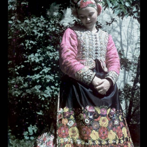 Matyo folk dress from Hungary on young married woman