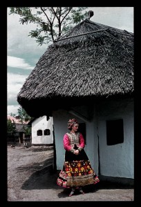 Matyo woman in folk dress waiting